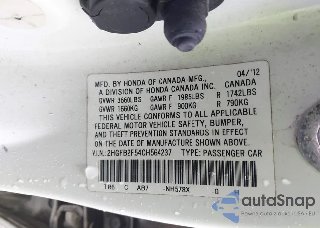 2HGFB2F54CH564237: 43550482