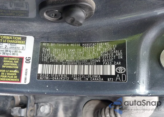 2T1BURHE0EC048905: 43550601