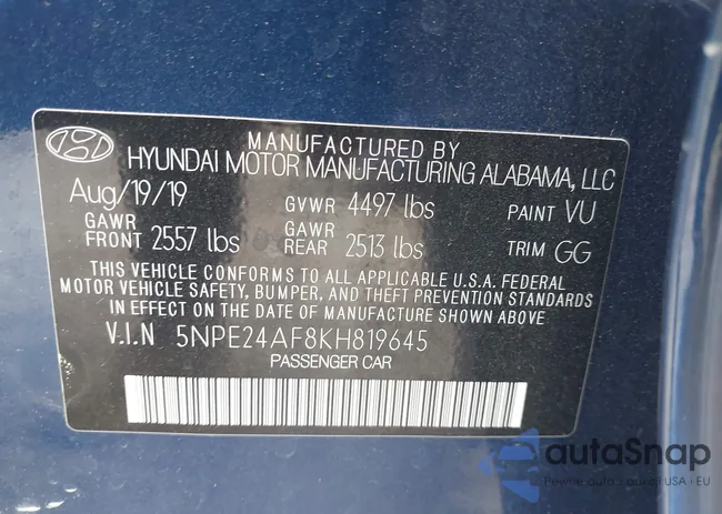 5NPE24AF8KH819645: 43550644