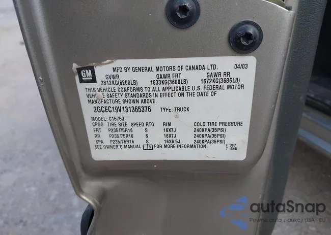 2GCEC19V131365376: 43550657