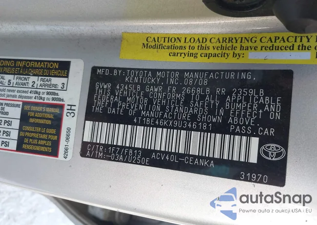 4T1BE46KX9U346181: 43550836