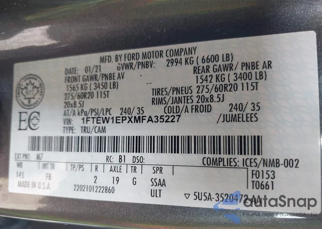 1FTEW1EPXMFA35227: 43550851