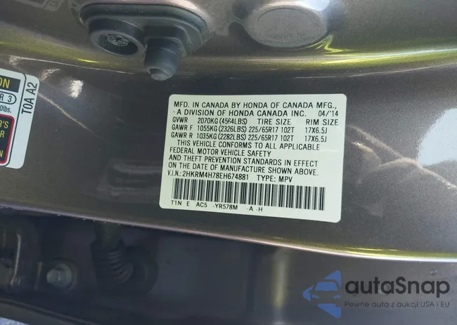 2HKRM4H78EH674881: 43550899