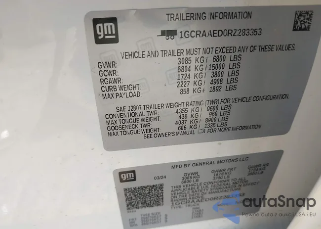 1GCRAAED0RZ283353: 43549975