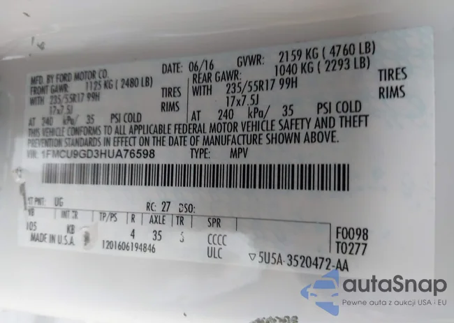 1FMCU9GD3HUA76598: 43549994