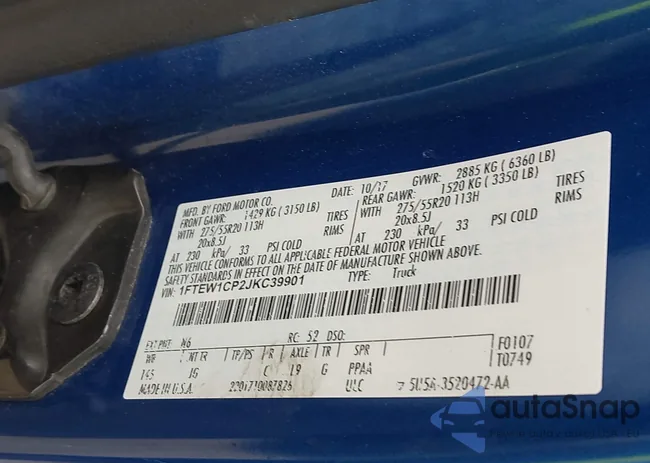 1FTEW1CP2JKC39901: 43550075