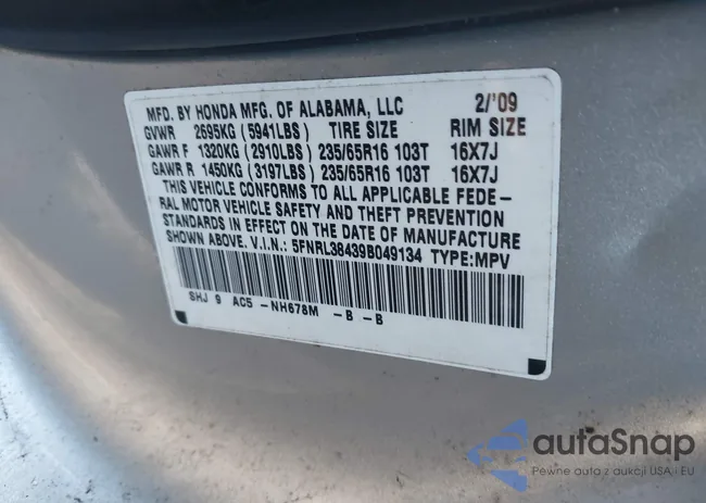 5FNRL38439B049134: 43550089