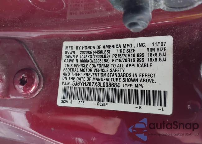 5J6YH287X8L008684: 43550333