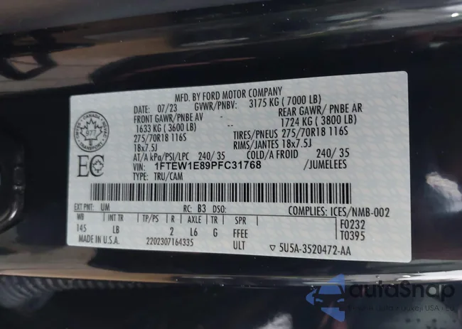 1FTEW1E89PFC31768: 43550349