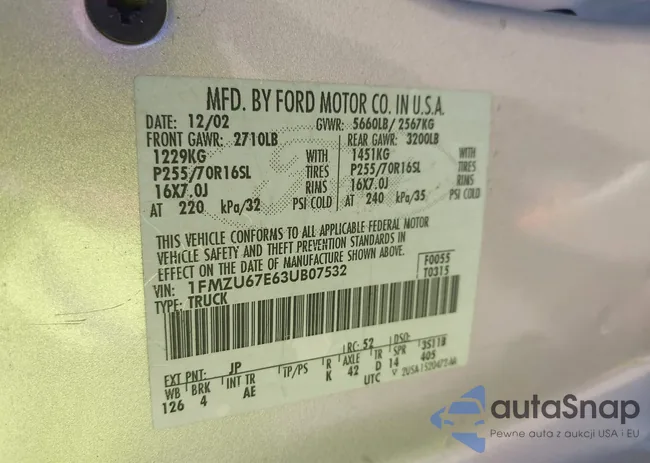 1FMZU67E63UB07532: 43551766