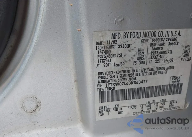 1FTRW07L63KB63427: 43551081