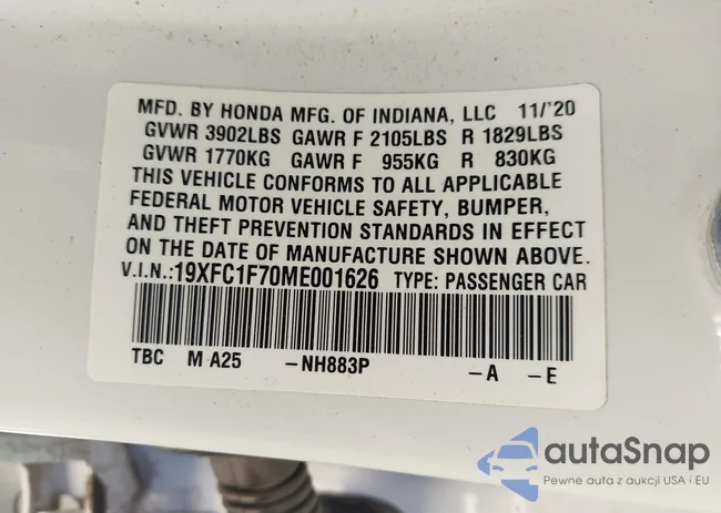 19XFC1F70ME001626: 43551261