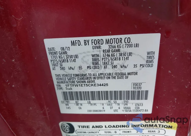 1FTFW1ET5CKE34425: 43551286