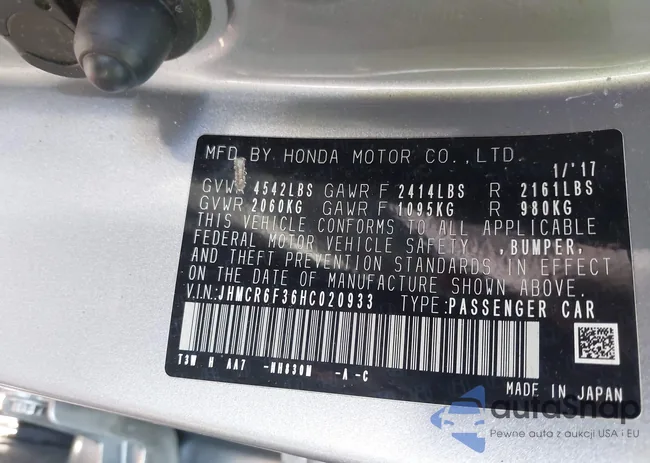 JHMCR6F36HC020933: 43552378