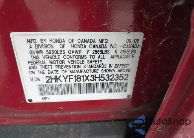 2HKYF181X3H532352: 43552414