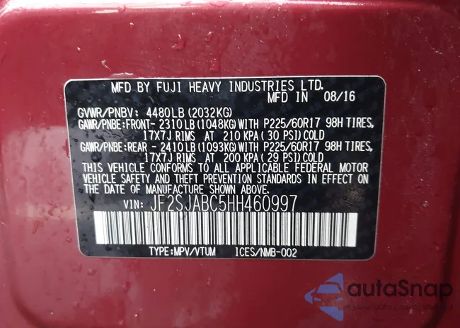 JF2SJABC5HH460997: 43552432