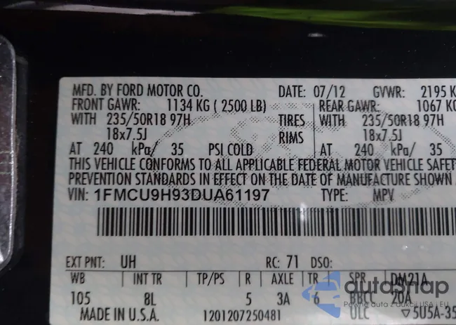 1FMCU9H93DUA61197: 43552561