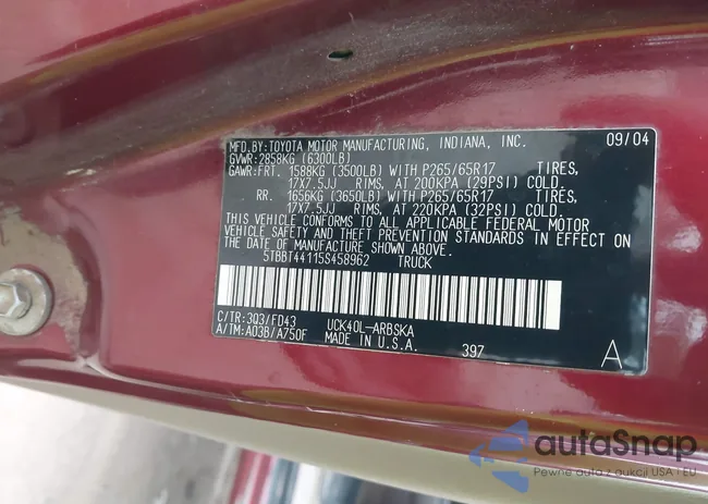 5TBBT44115S458962: 43552700