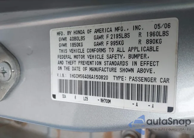 1HGCM56406A150820: 43552859