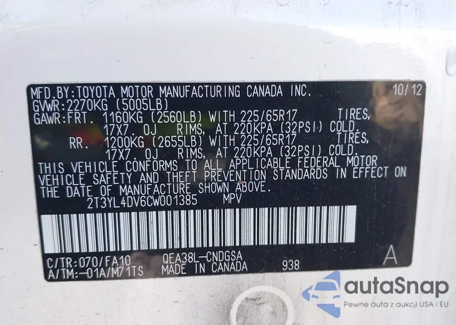 2T3YL4DV6CW001385: 43552860