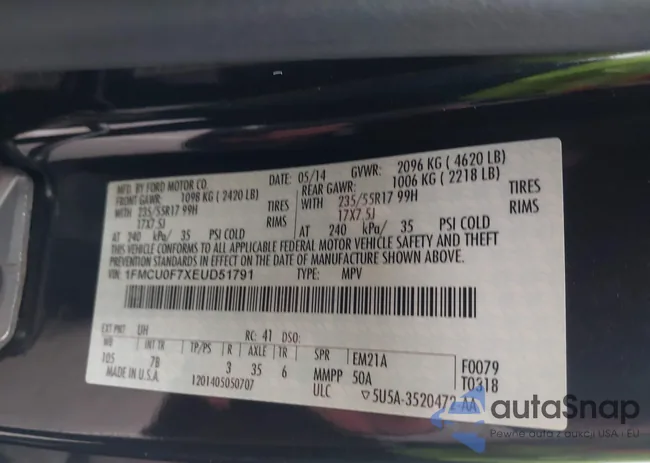 1FMCU0F7XEUD51791: 43552939