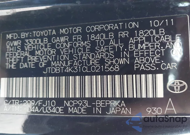 JTDBT4K31CL021568: 43552942