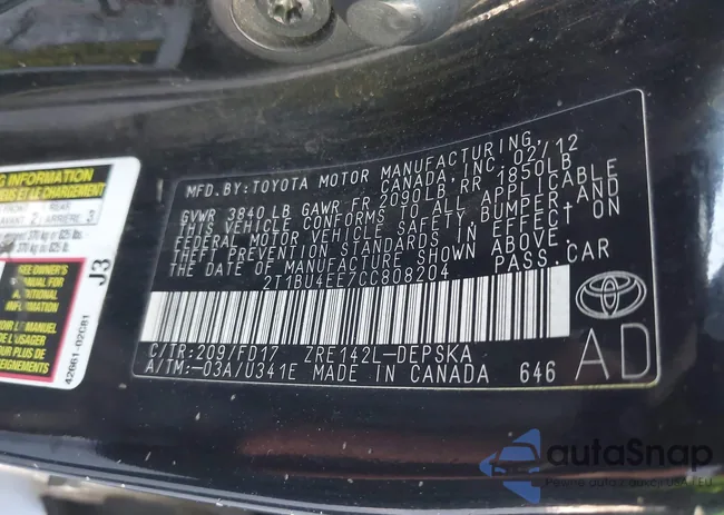 2T1BU4EE7CC808204: 43552048