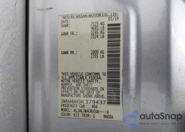 1N4AA6AV5KC379437: 43552147