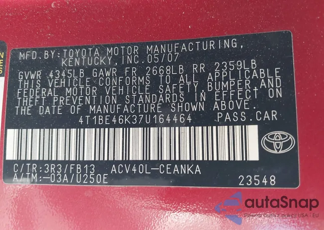 4T1BE46K37U164464: 43552319