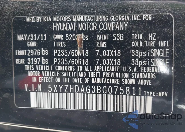 5XYZHDAG3BG075811: 43553059