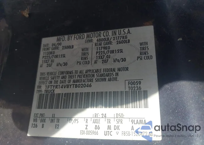 1FTYR14V8YTB02046: 43554523