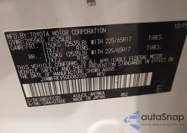 JTMWFREV5GD082103: 43554872