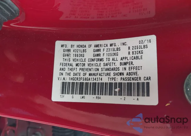 1HGCR2F58GA134374: 43555404