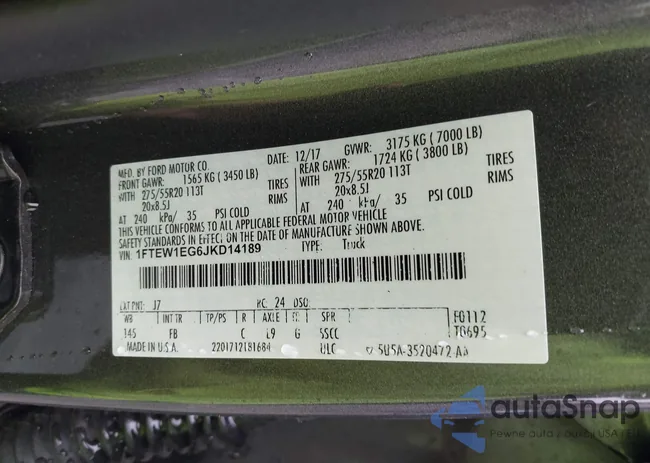 1FTEW1EG6JKD14189: 43555458