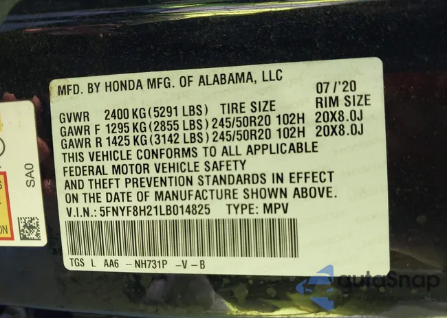 5FNYF8H21LB014825: 43555536