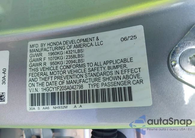 1HGCY1F20SA042798: 43555669