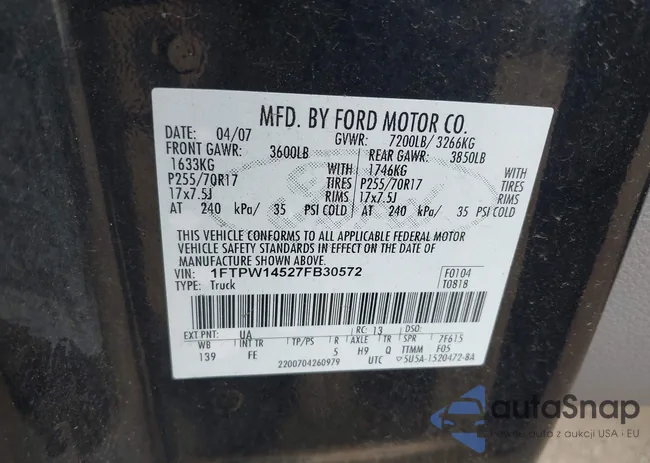 1FTPW14527FB30572: 43555851