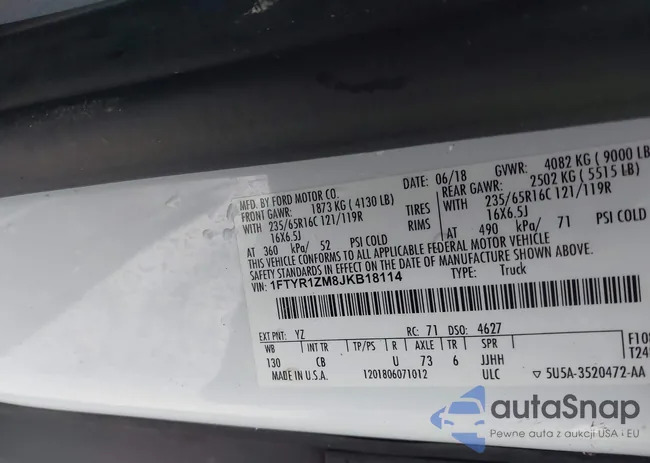 1FDYR1ZM8JKB18111: 43555875