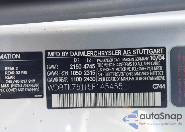 WDBTK75J15F145455: 43555955