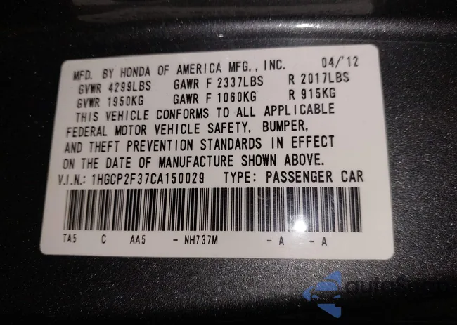 1HGCP2F37CA150029: 43554963