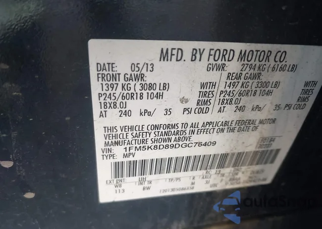 1FM5K8D89DGC76409: 43555166