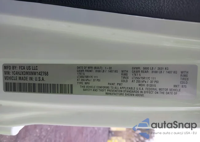 1C4HJXDMXNW142768: 43555302