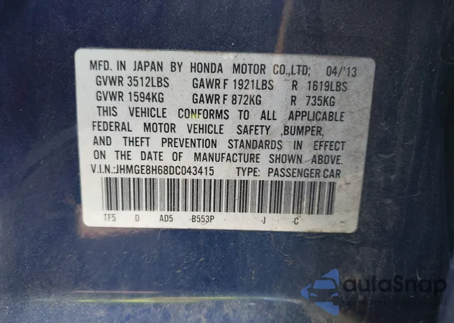 JHMGE8H68DC043415: 43556360