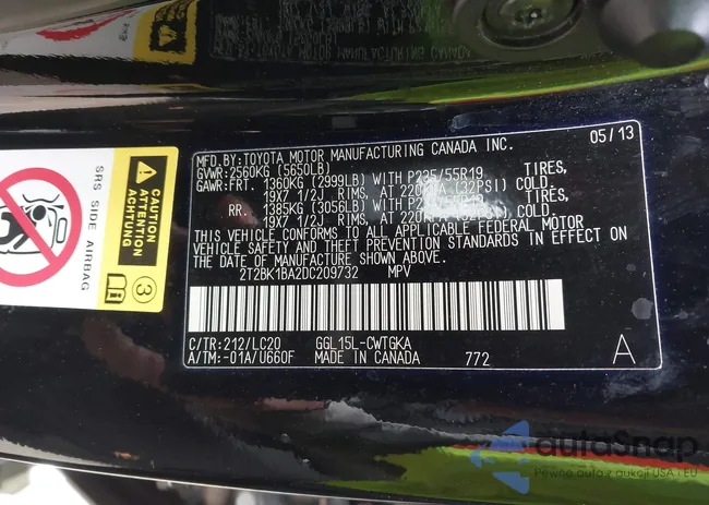 2T2BK1BA2DC209732: 43556412