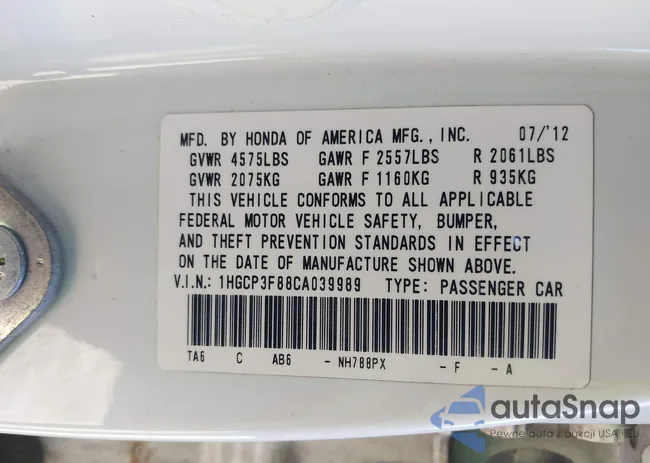 1HGCP3F88CA039989: 43556547