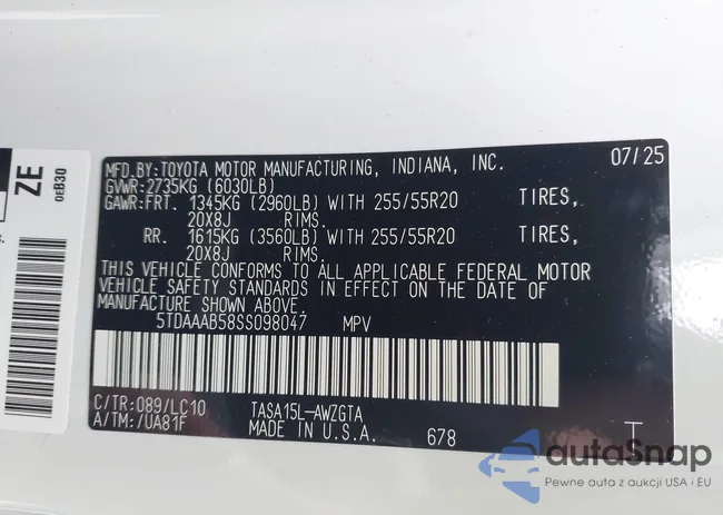 5TDAAAB58SS098047: 43556712