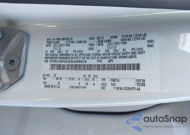 1FMCU9GX3GUA68932: 43556904