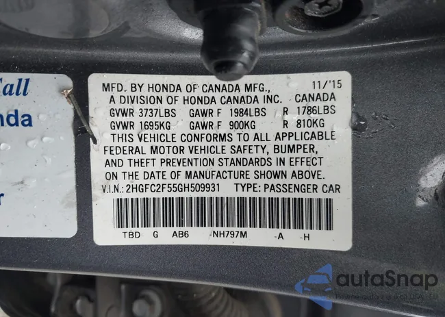 2HGFC2F55GH509931: 43556150