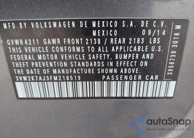 3VW2K7AJ3FM218519: 43556249