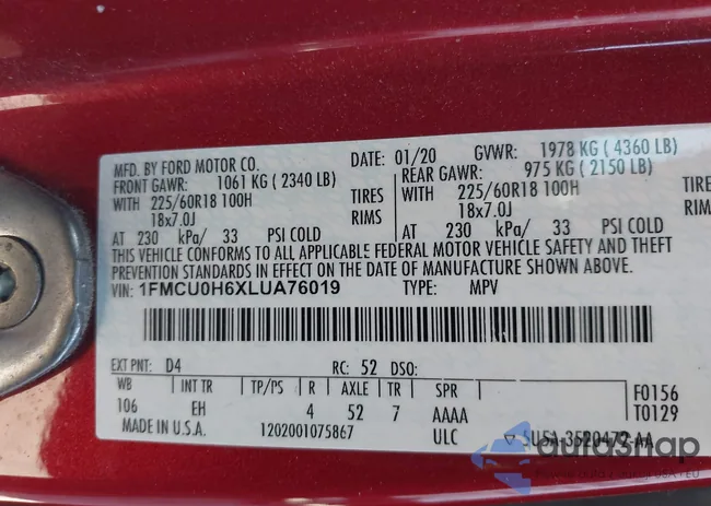 1FMCU0H6XLUA76019: 43556292